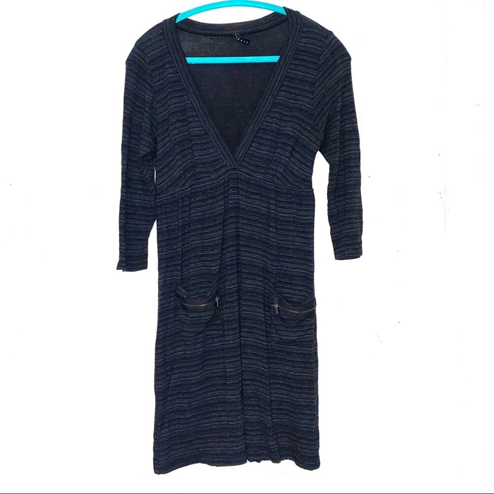 Everly Charcoal Gray & Black Striped V-Neck Dress